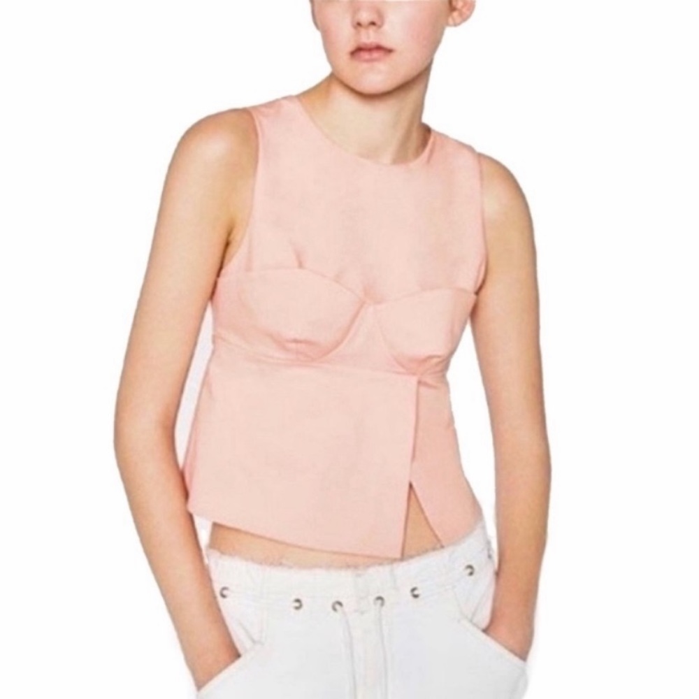 ZARA Pink Peplum Bustier Tank Crop Top Size Medium